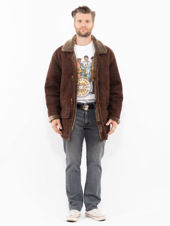 Vintage 80. gadu vīriešu aitādas mētelis brūnā krāsā