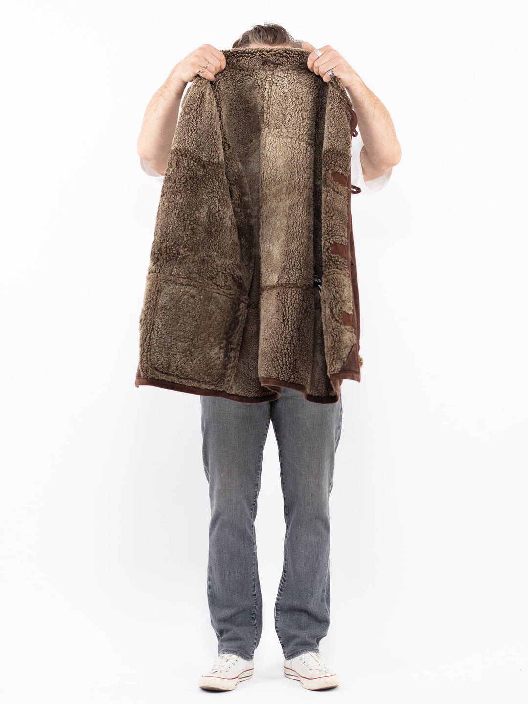 Vintage 80. gadu vīriešu aitādas mētelis brūnā krāsā