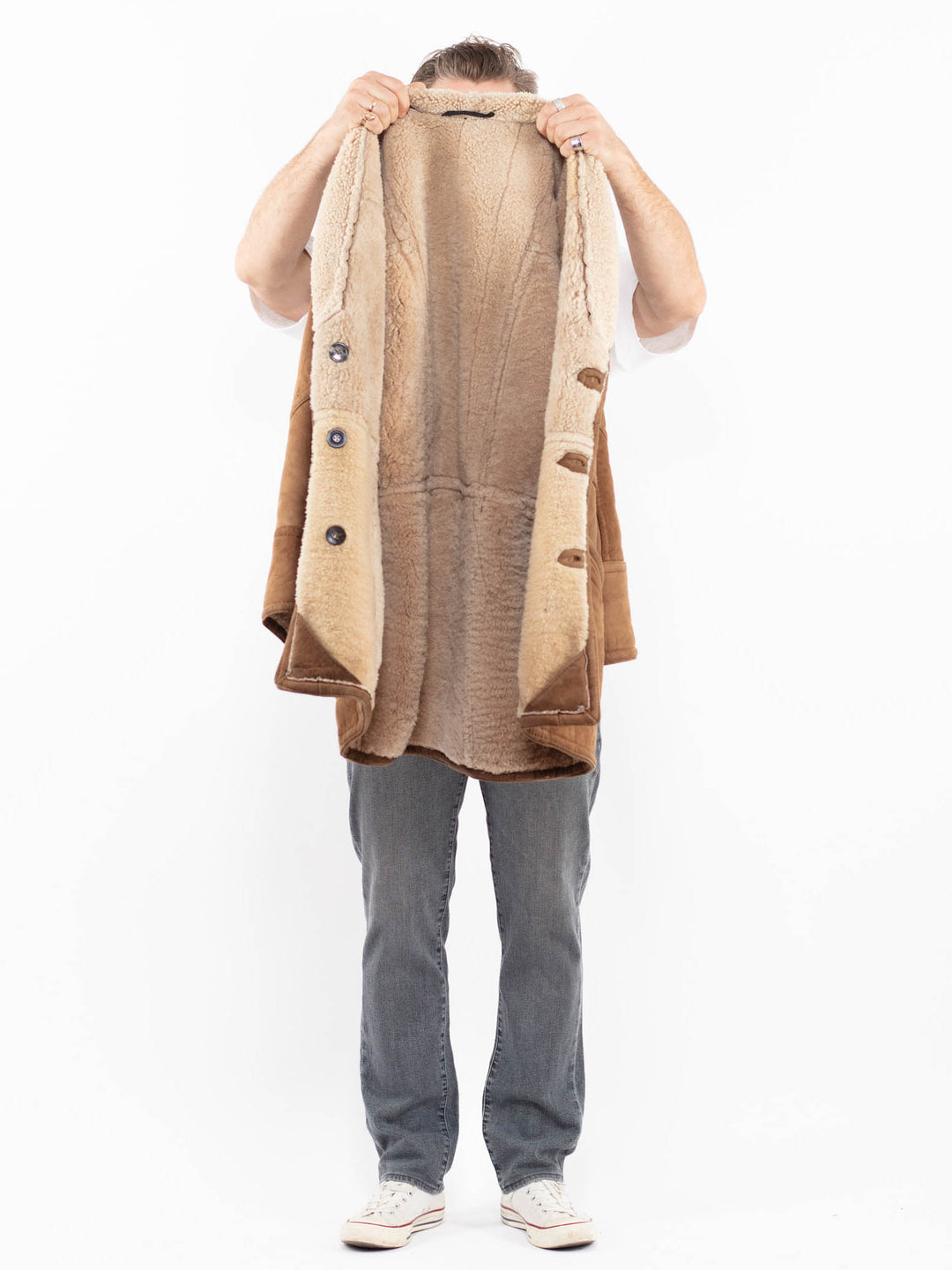 Vintage 80's Men Sheepskin Coat in BrownZ1936