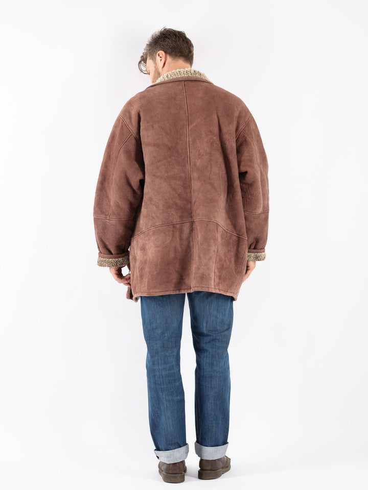 Vintage 80's Men Sheepskin Coat in Brown
