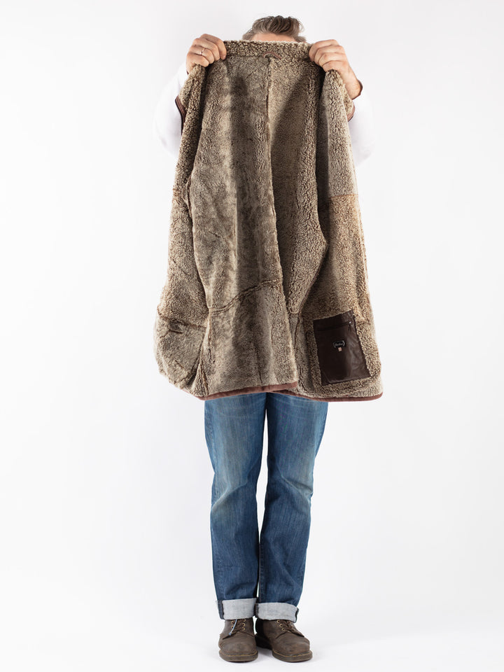 Vintage 80's Men Sheepskin Coat in Brown