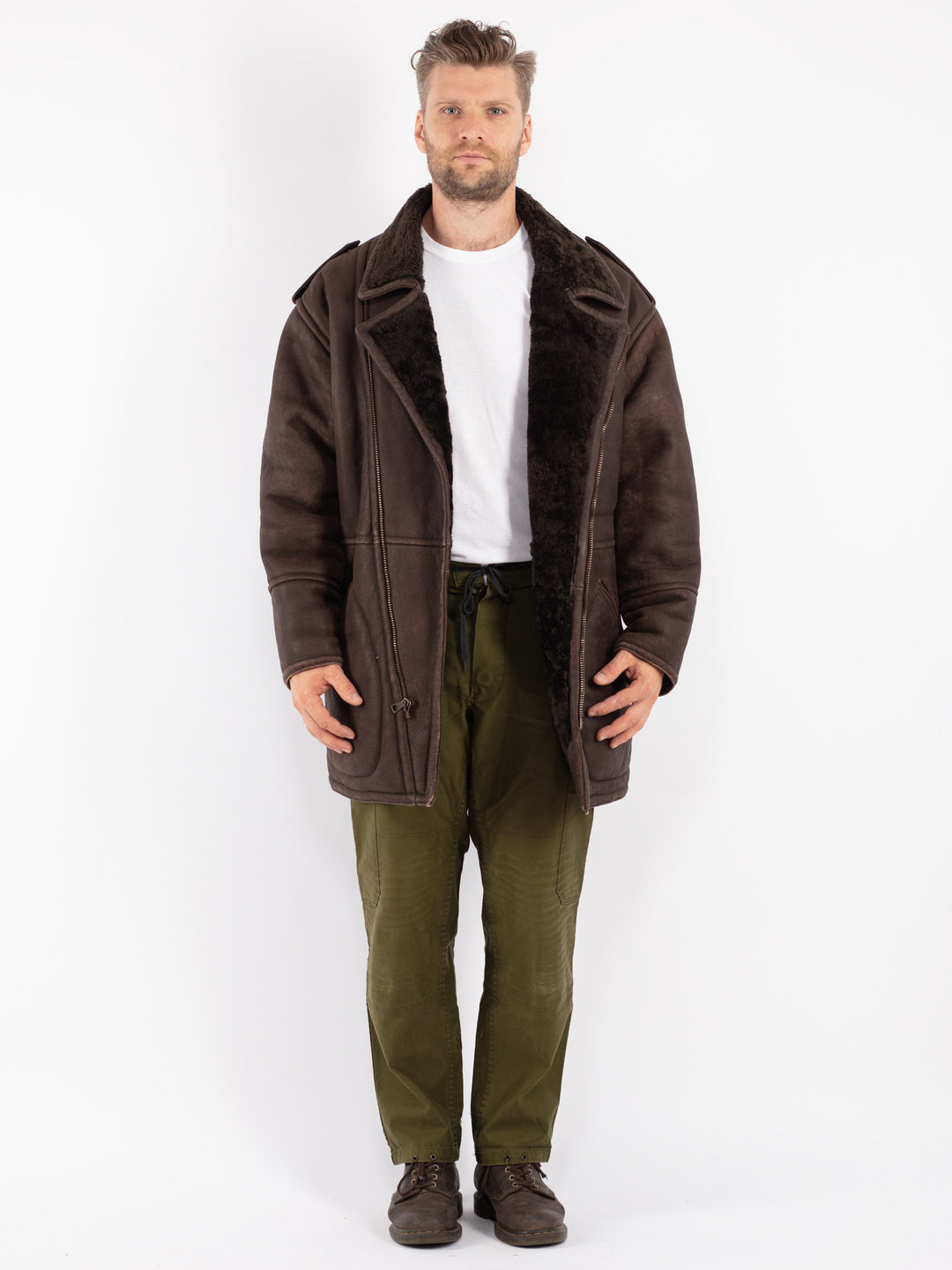 Vintage 80's Men Sheepskin Coat in Brown
