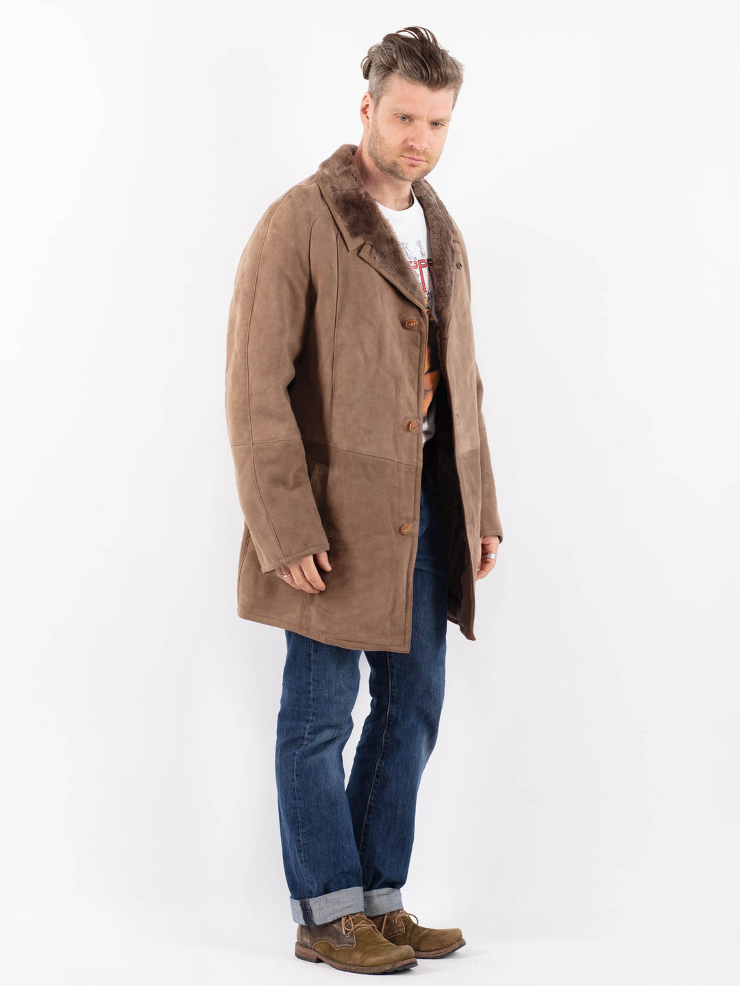 Vintage 80's Men Sheepskin Coat in BeigeZ1529