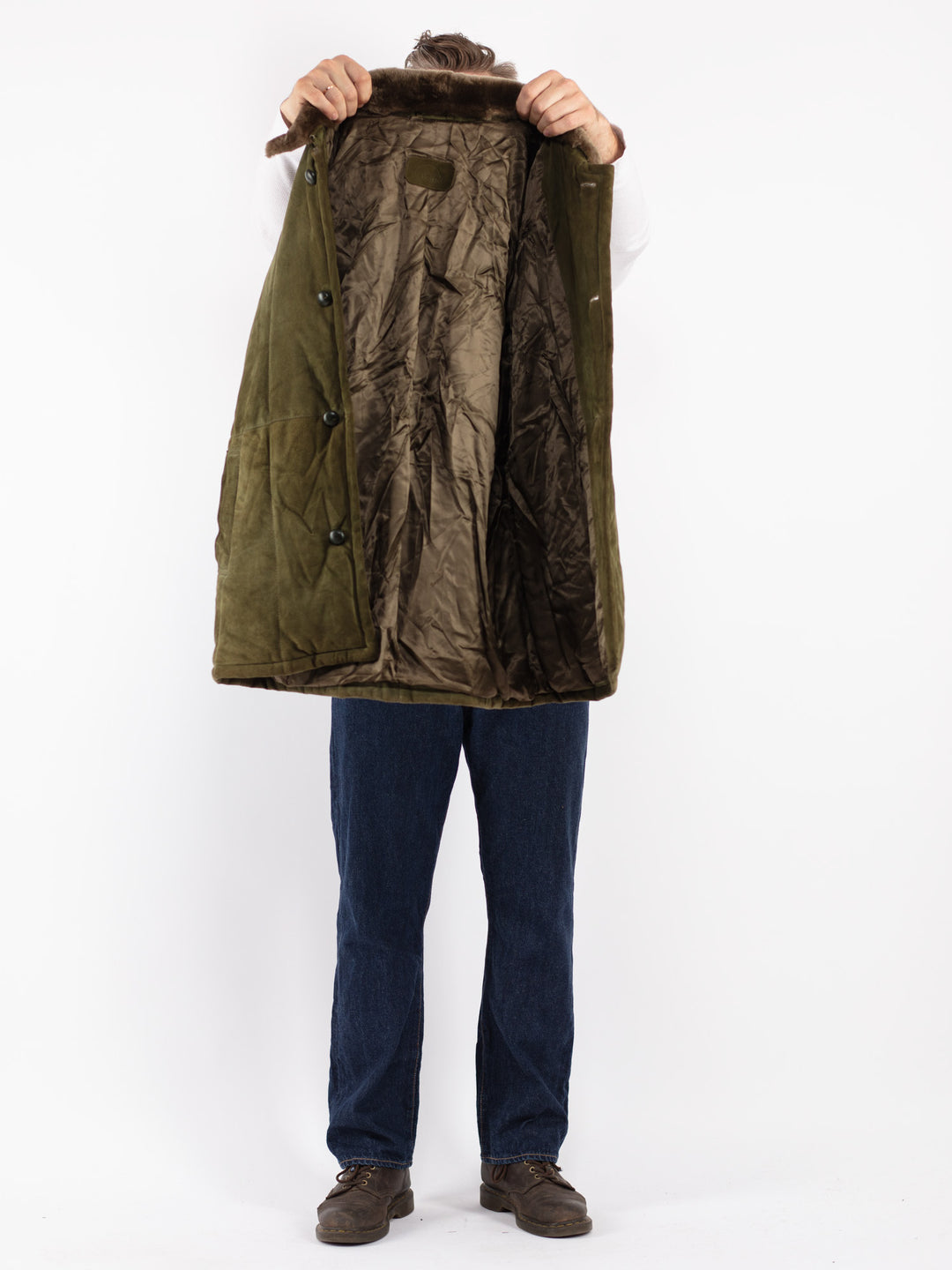 Vintage 80's Men Sheepskin Coat in Green