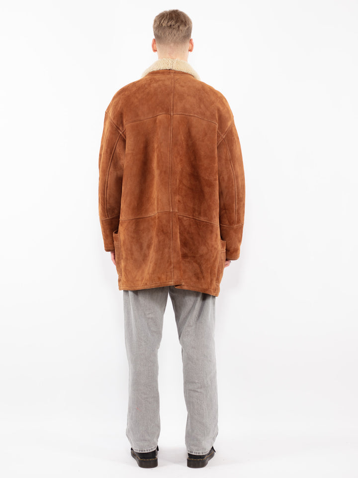 Vintage 80's Men Oversized Sheepskin Coat in Brown