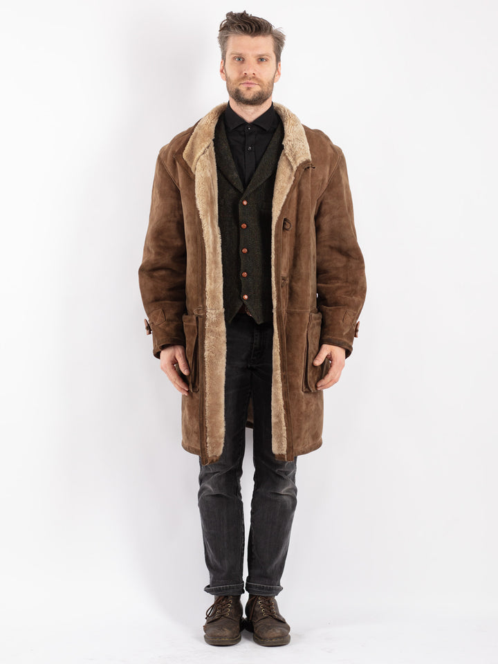 Vintage 80's Men Sheepskin Coat in Beige