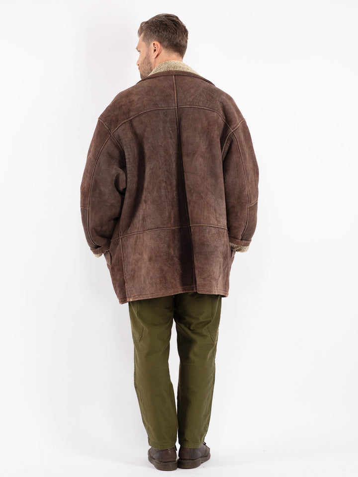 Vintage Men Sheepskin Coat in Brown