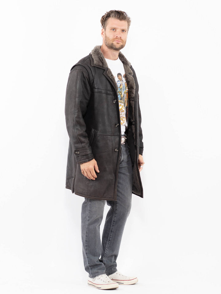 Vintage 80's Men Sheepskin Coat in GrayZ1993