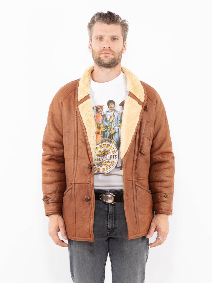 Vintage 80's Men Sheepskin Coat in BrownZ1994