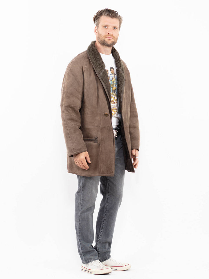 Vintage 80's Men Sheepskin Shearling Coat in BrownZ2002