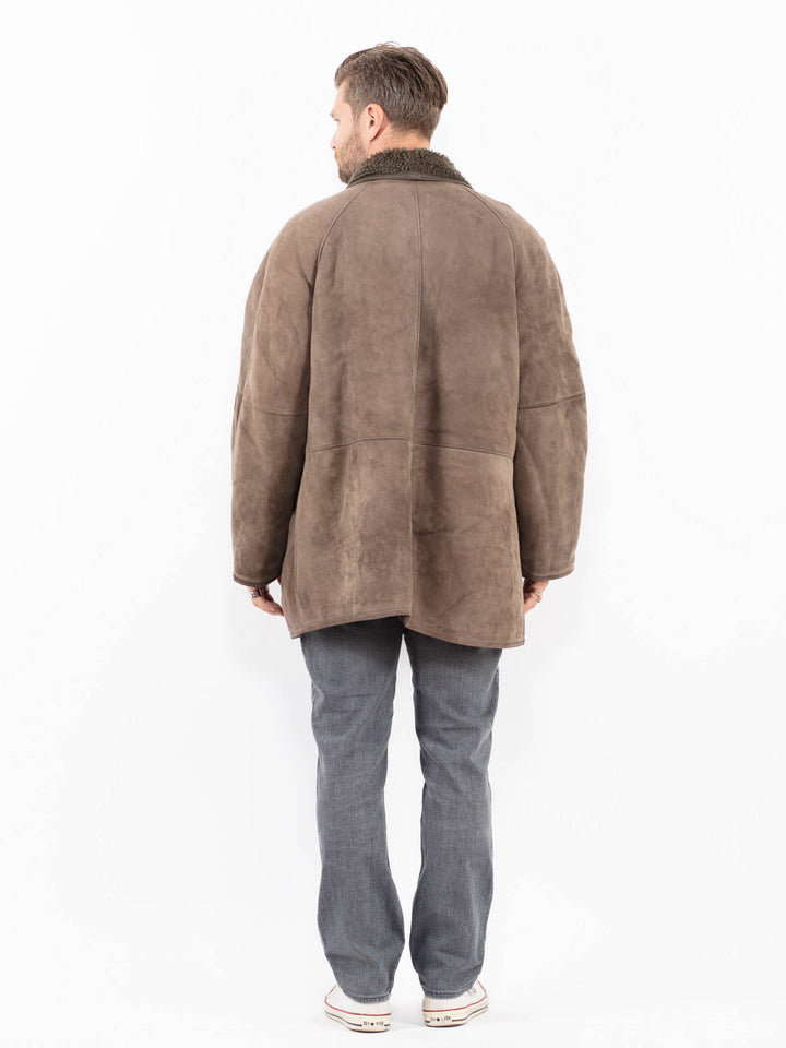 Vintage 80's Men Sheepskin Shearling Coat in BrownZ2002
