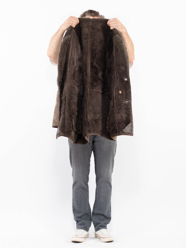 Vintage 80's Men Sheepskin Shearling Coat in BrownZ2002