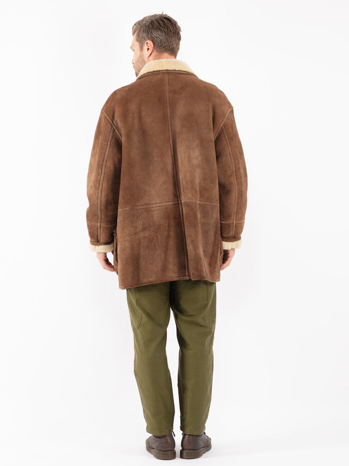 Vintage 80's Men Sheepskin Coat in Brown