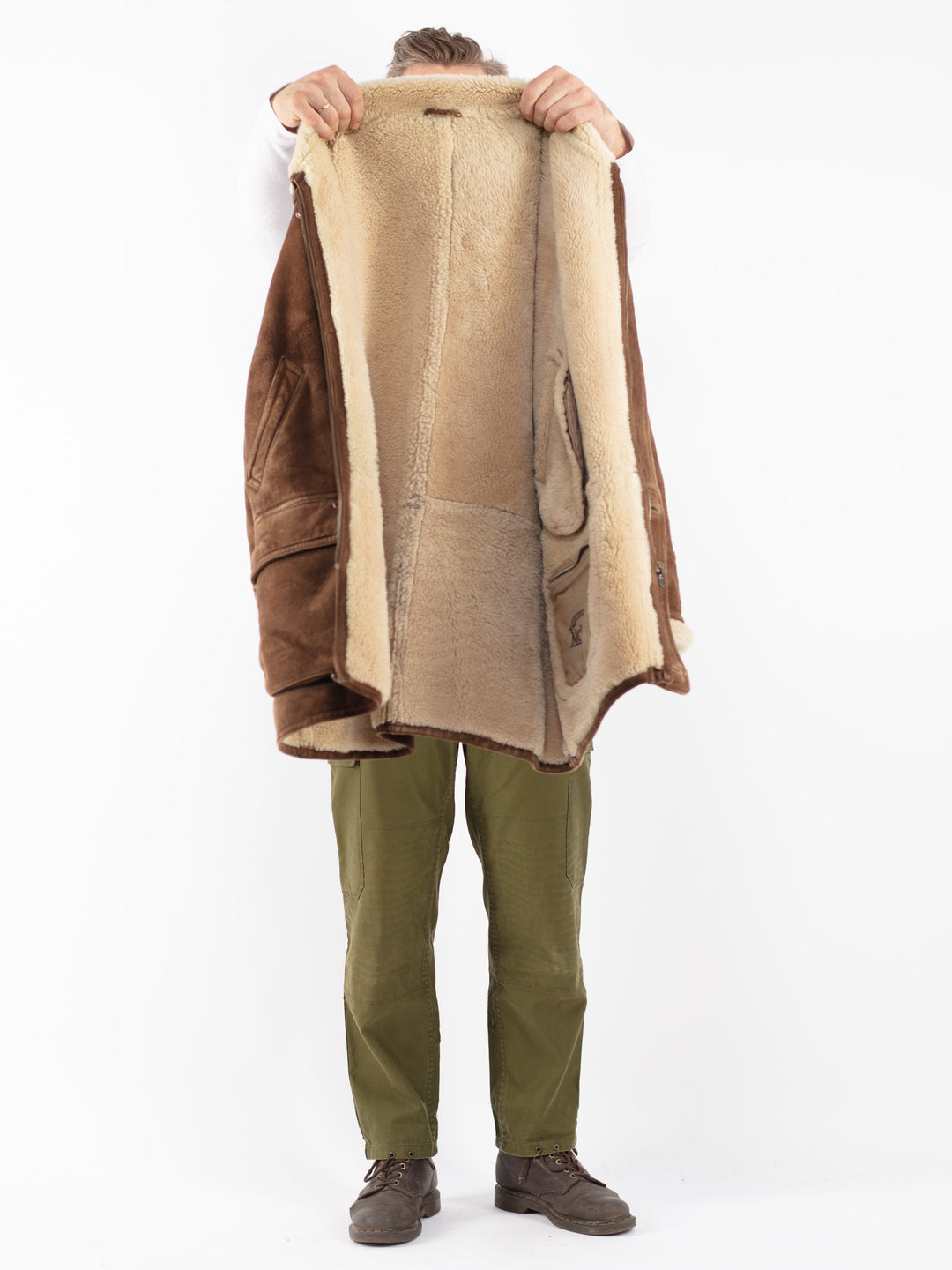 Vintage 80's Men Sheepskin Coat in Brown