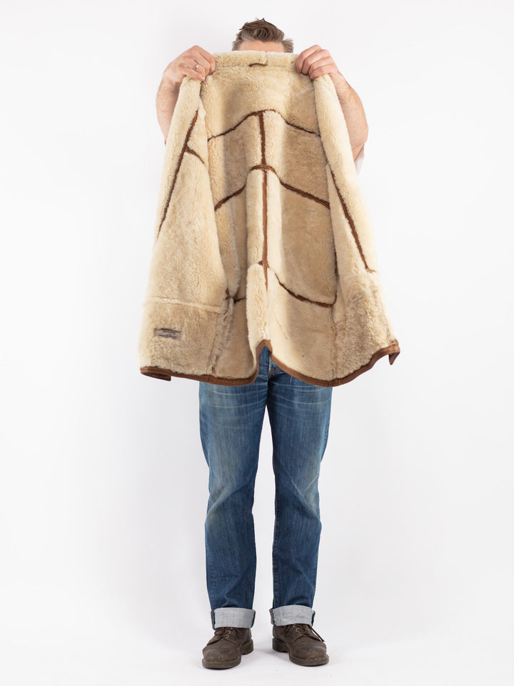 Vintage 80's Men Sheepskin Shearling Coat in Brown
