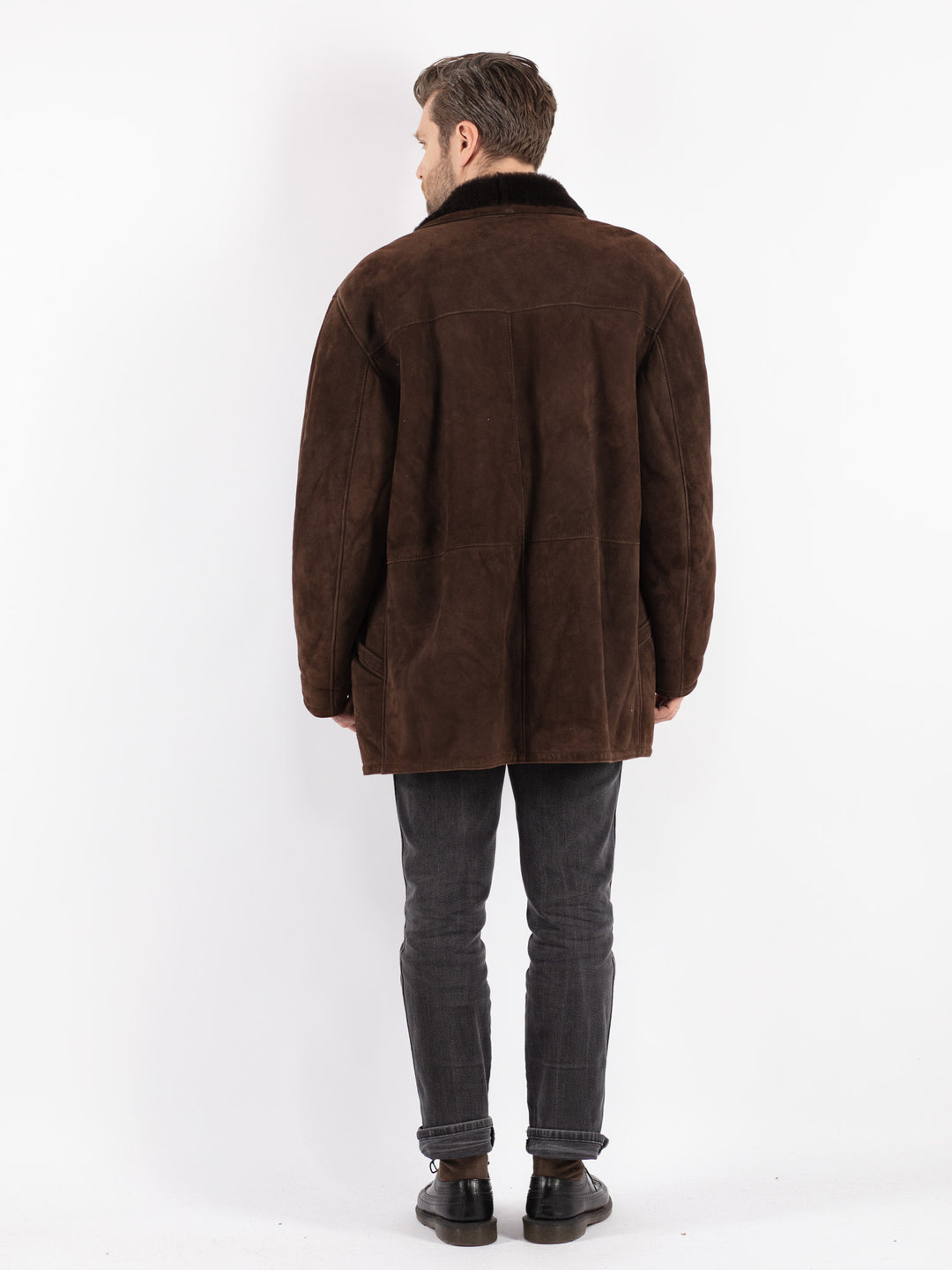 Vintage 80's Men Sheepskin Shearling Coat in Brown