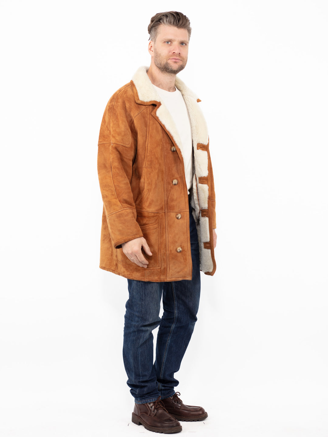 Vintage 80. gadu vīriešu aitādas mētelis brūnā krāsā