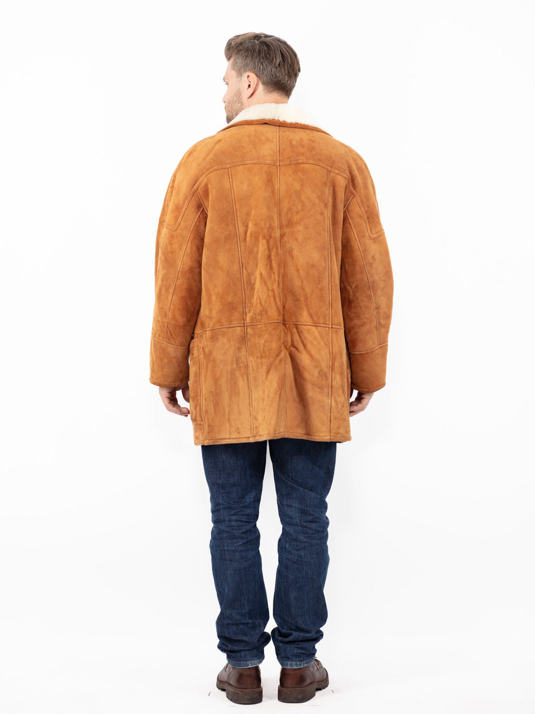 Vintage 80. gadu vīriešu aitādas mētelis brūnā krāsā