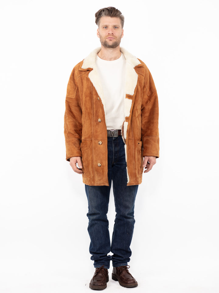 Vintage 80. gadu vīriešu aitādas mētelis brūnā krāsā