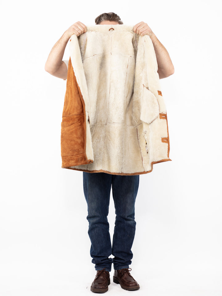 Vintage 80. gadu vīriešu aitādas mētelis brūnā krāsā