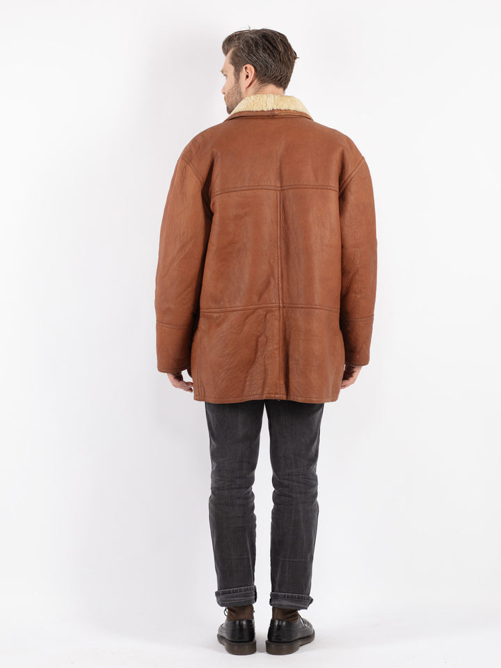 Vintage 80's Men Sheepskin Shearling Coat in Brown