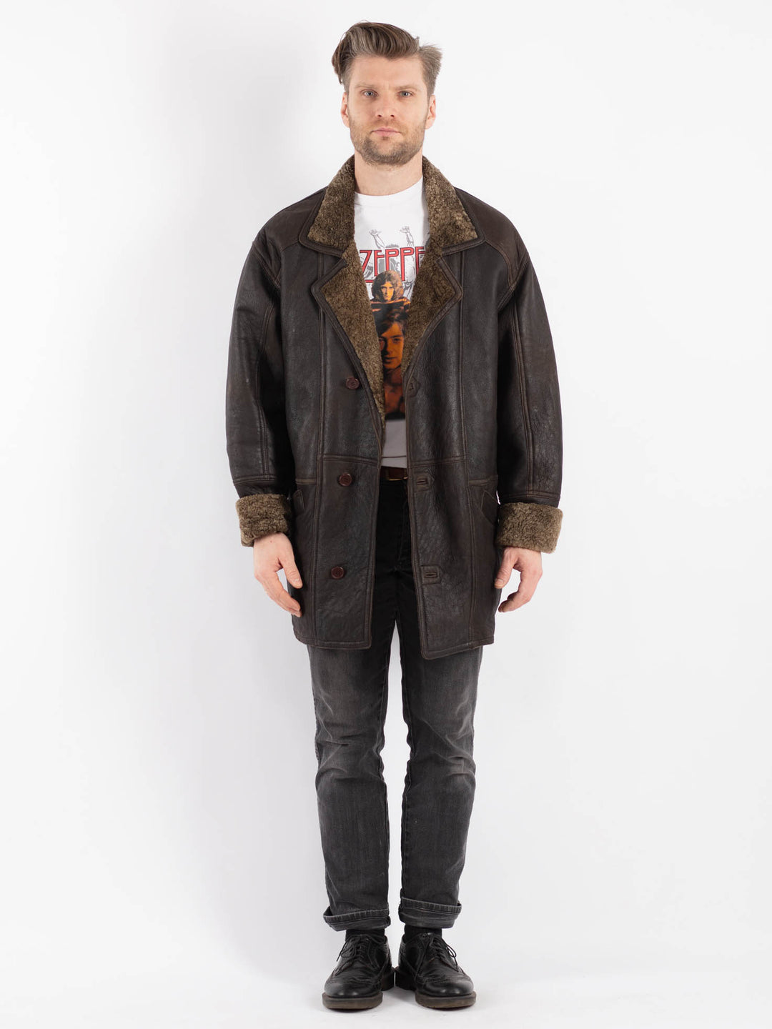 Vintage 80's Men Sheepskin Coat in Brown