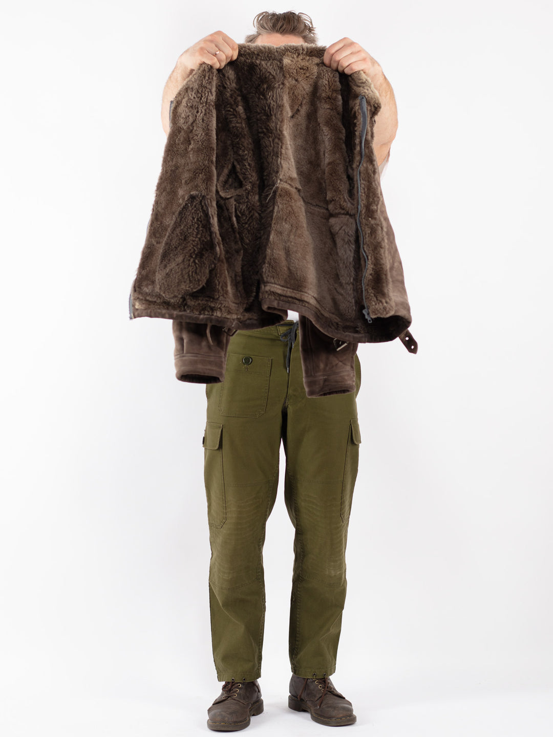 Vintage Men Sheepskin Jacket in Beige