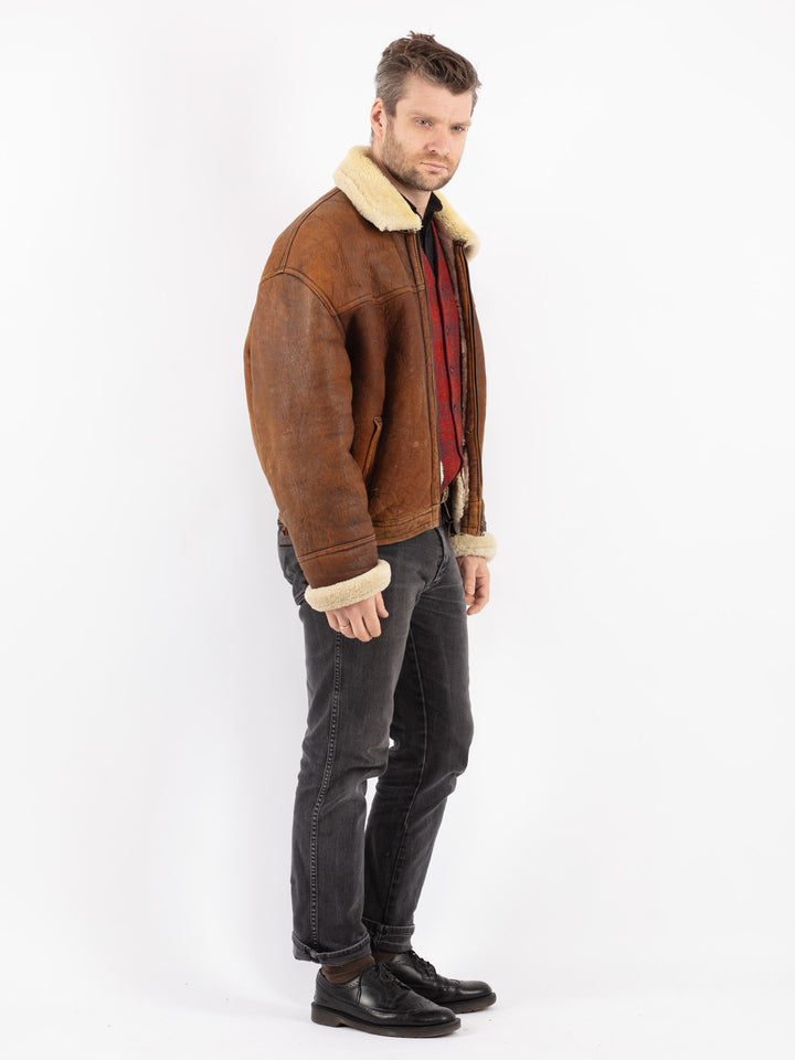 Vintage 80's Men Sheepskin Jacket in BrownZ191