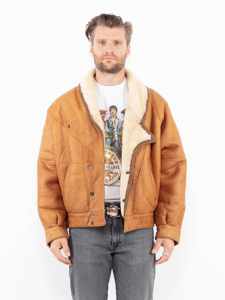 Vintage 80's Men Sheepskin Shearling Jacket in BrownZ2003