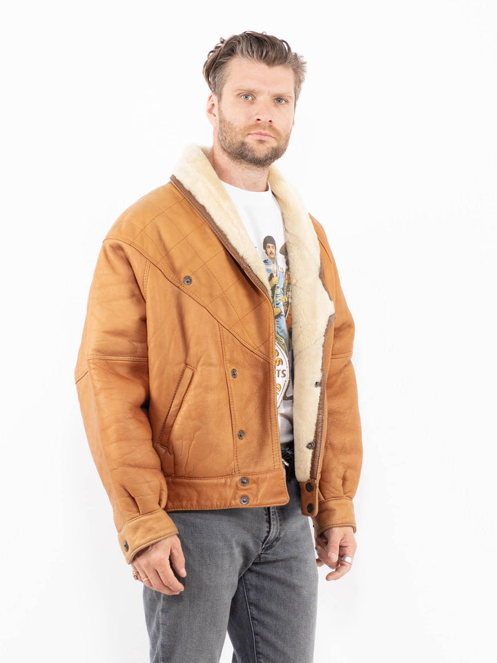 Vintage 80's Men Sheepskin Shearling Jacket in BrownZ2003