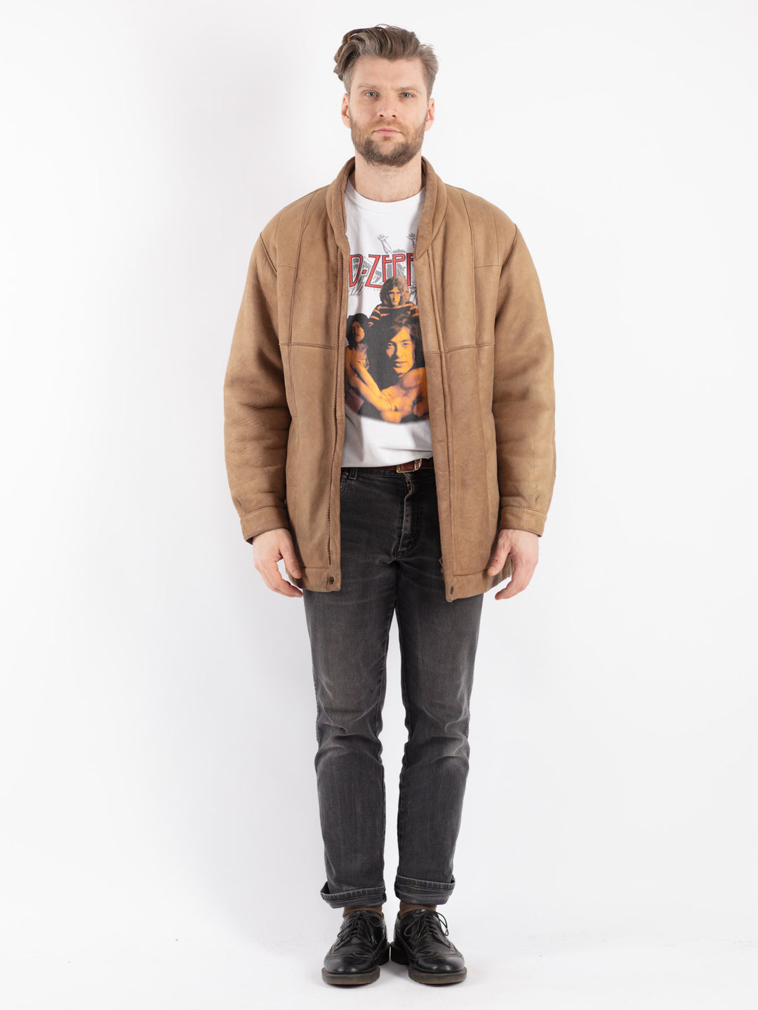Vintage 80's Men Sheepskin Jacket in Beige