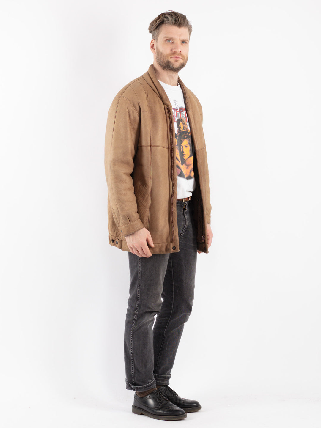 Vintage 80's Men Sheepskin Jacket in Beige
