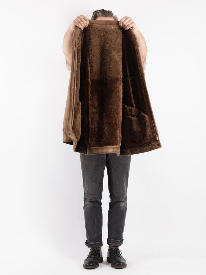 Vintage 80's Men Sheepskin Jacket in Beige