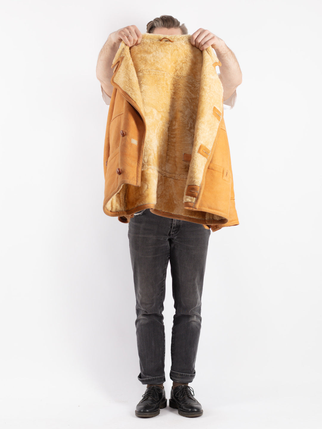 Vintage 80's Men Sheepskin Jacket in Orange