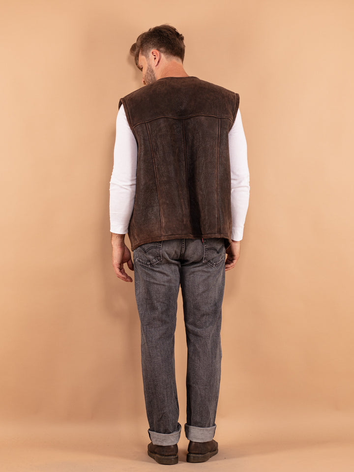 Vintage 80. gadu vīriešu aitādas veste brūnā krāsā