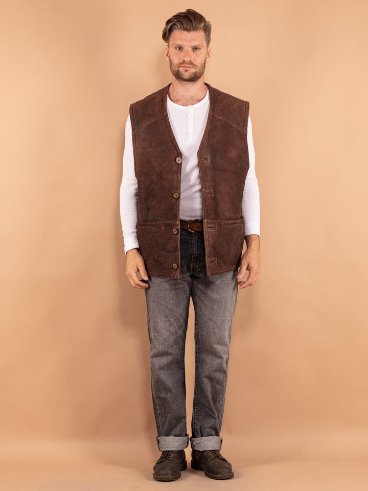 Vintage 80. gadu vīriešu aitādas veste brūnā krāsā