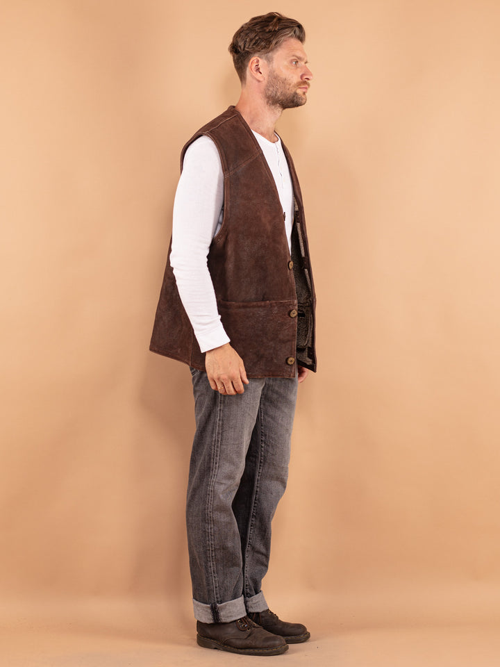 Vintage 80. gadu vīriešu aitādas veste brūnā krāsā