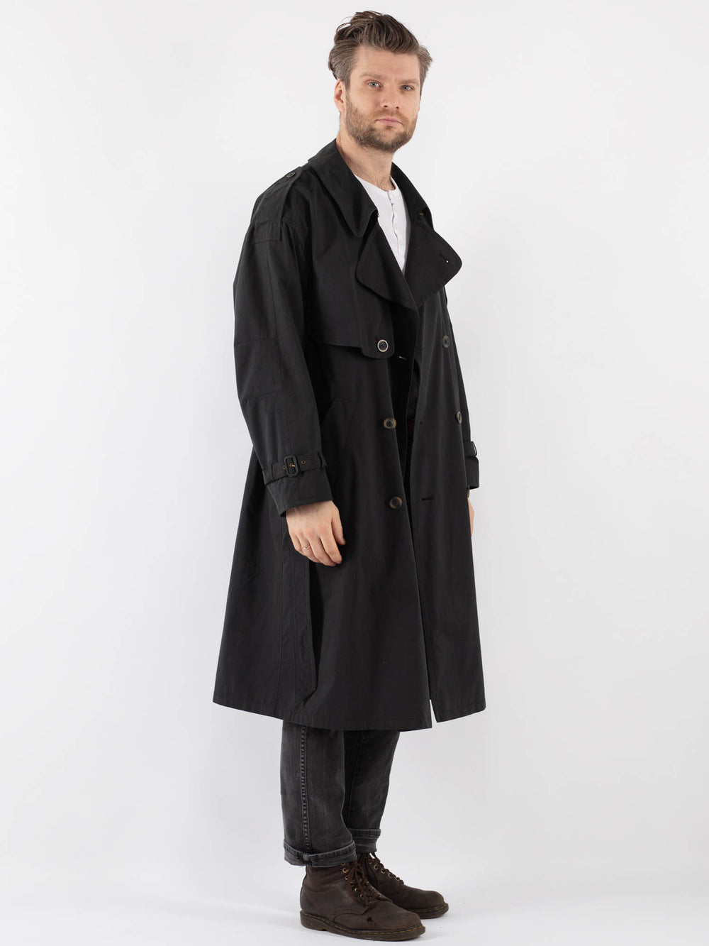 Vintage 80's Men Trench Coat in Gray