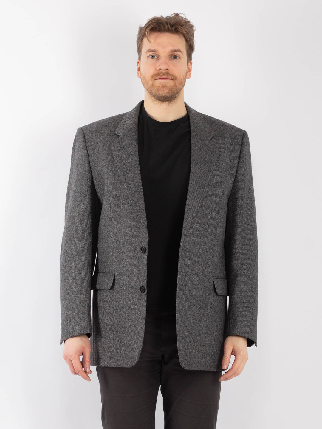 Vintage 80's Men Wool Blazer Jacket in GrayZ1292