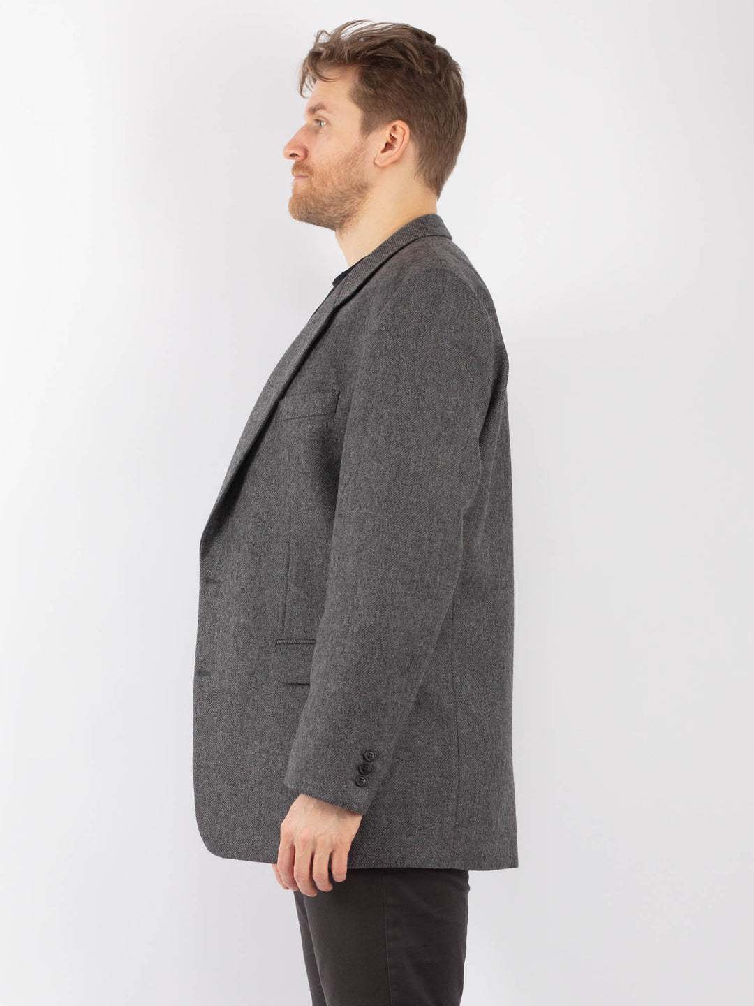 Vintage 80's Men Wool Blazer Jacket in GrayZ1292