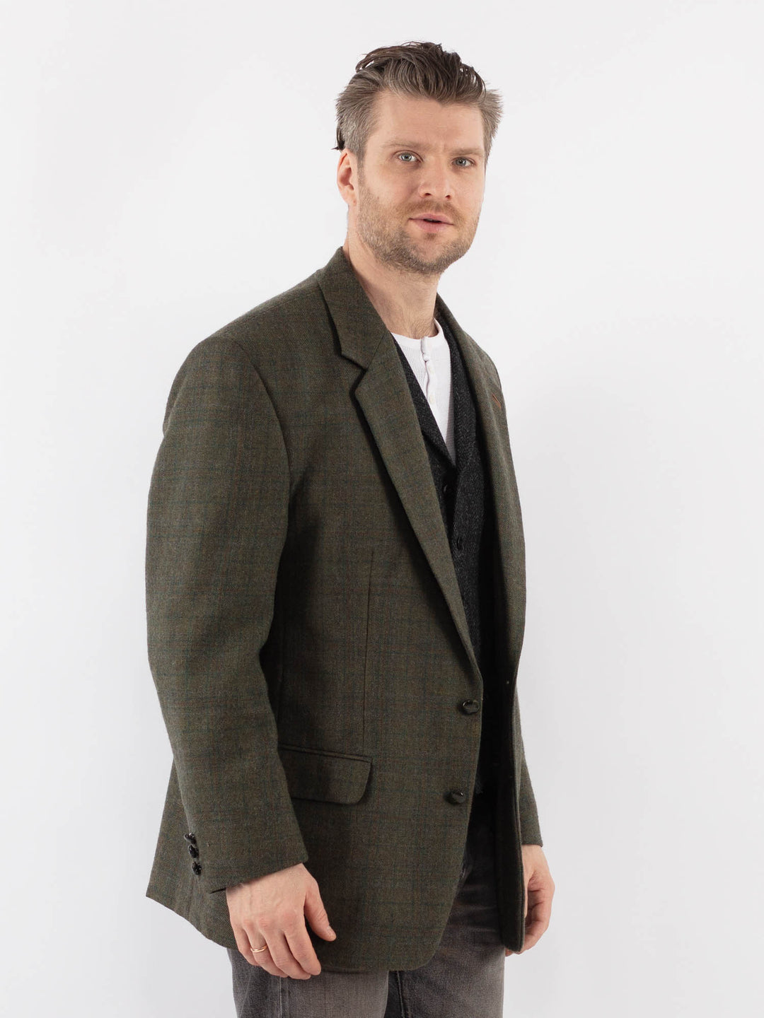 Vintage 80's Men Wool Blazer Jacket in GreenZ1053