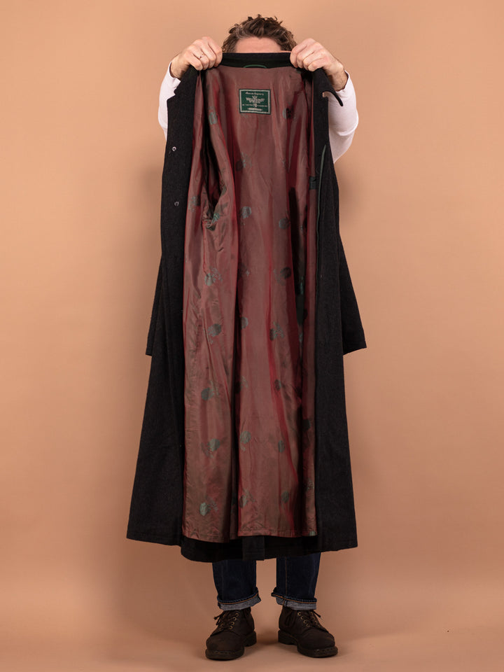 Vintage 80's Men Wool Blend Maxi Coat in Gray - NorthernGrip