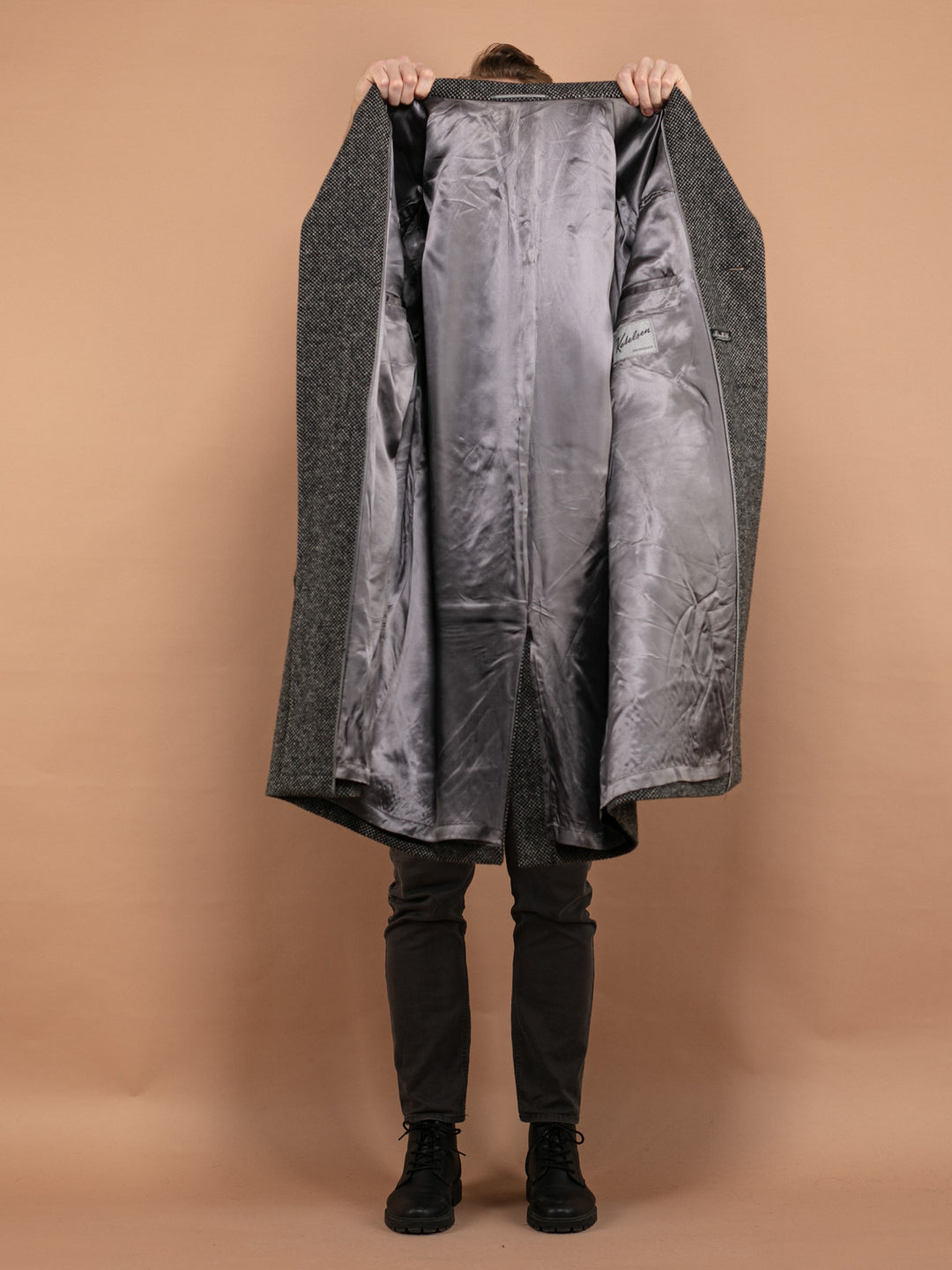 Vintage 80's Men Wool Coat in Grey - NorthernGrip