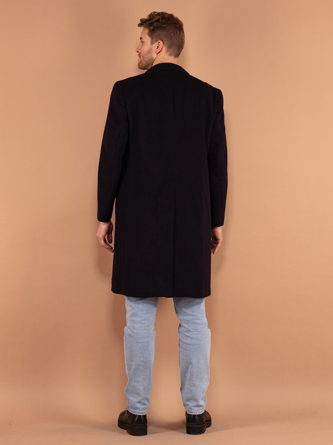 Vintage 80's Men Wool Coat in Navy - NorthernGrip