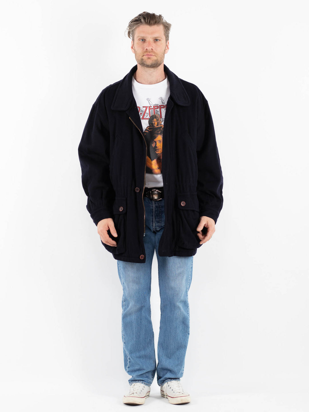 Vintage 80's Men Wool Blend Coat in BlueZ1769