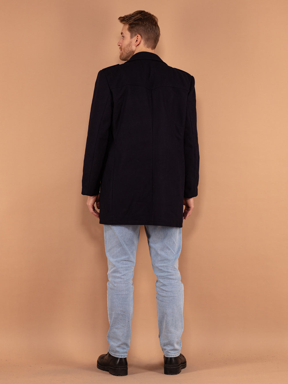 Vintage 80's Men Wool Coat in Blue - NorthernGrip