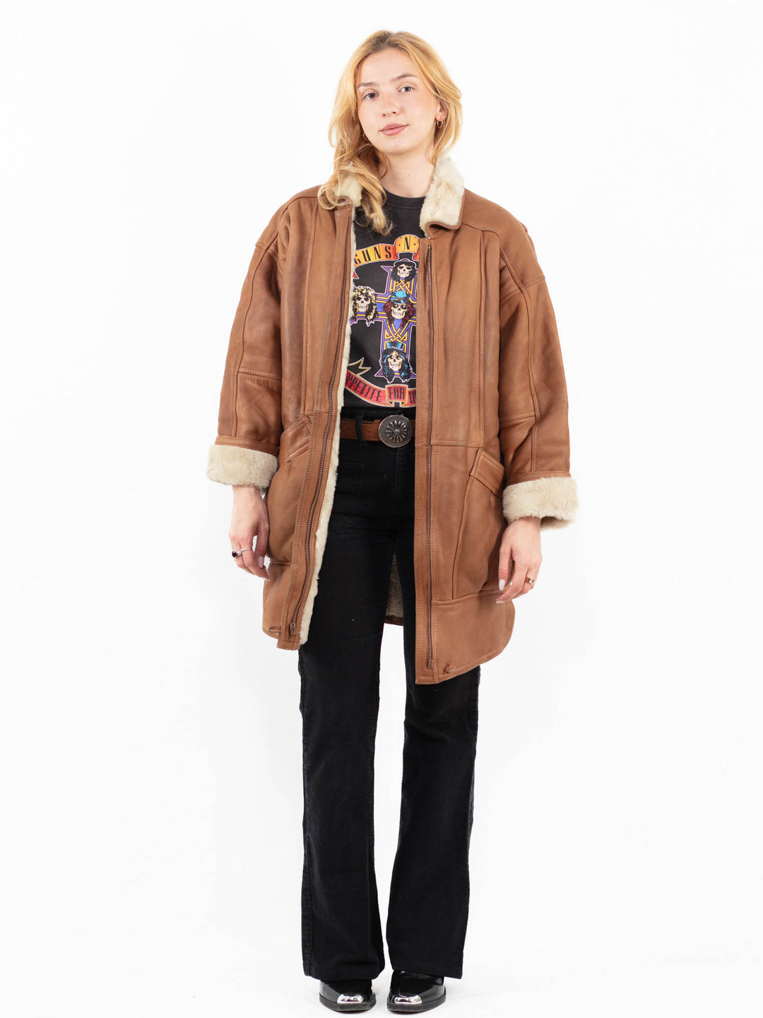 Vintage 80's Women Sheepskin Coat in BrownA0190