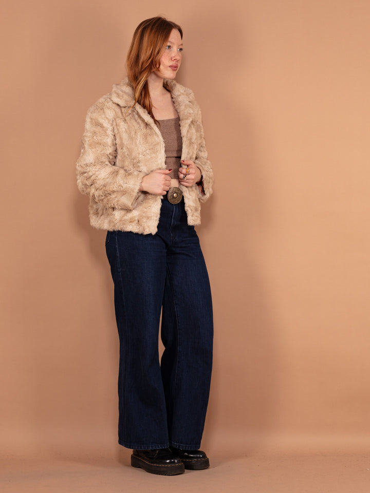 Vintage 80's Women Faux Fur Jacket in Beige - NorthernGrip