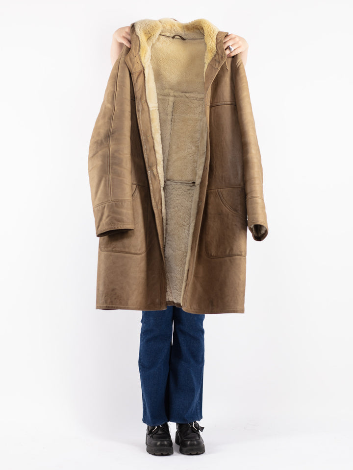 Vintage 80's Women Sheepskin Coat in Beige