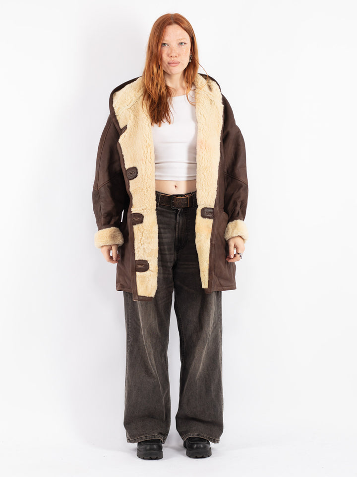 Vintage 80's Women Sheepskin Coat in Brown
